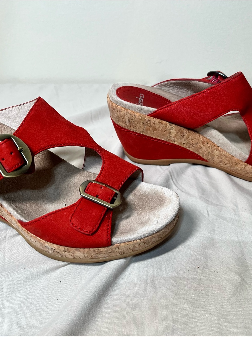 Dansko Red Leather Double Buckle Mules